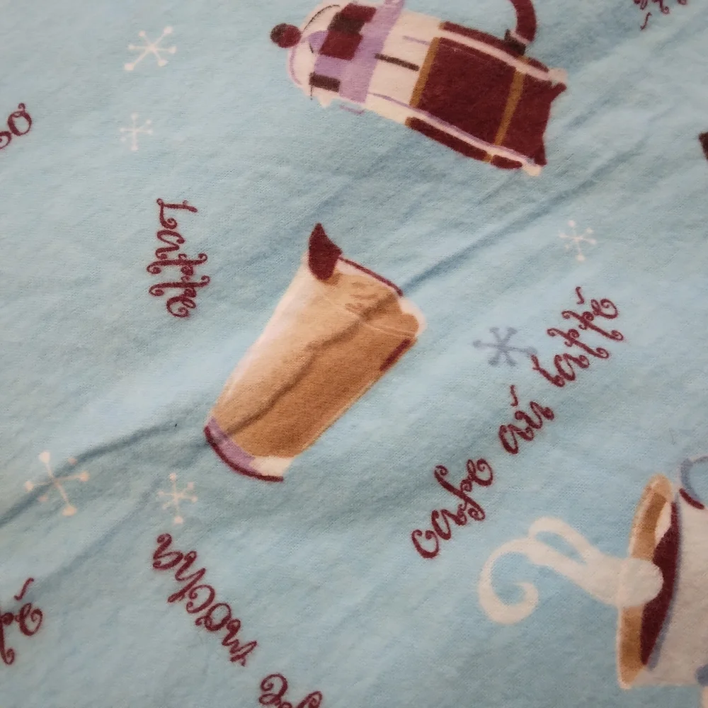FABRIC Flannel Made Exclusively For JoAnn Sky Blue With Quirky Coffee Imagery
